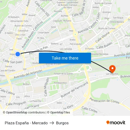 Plaza España - Mercado to Burgos map