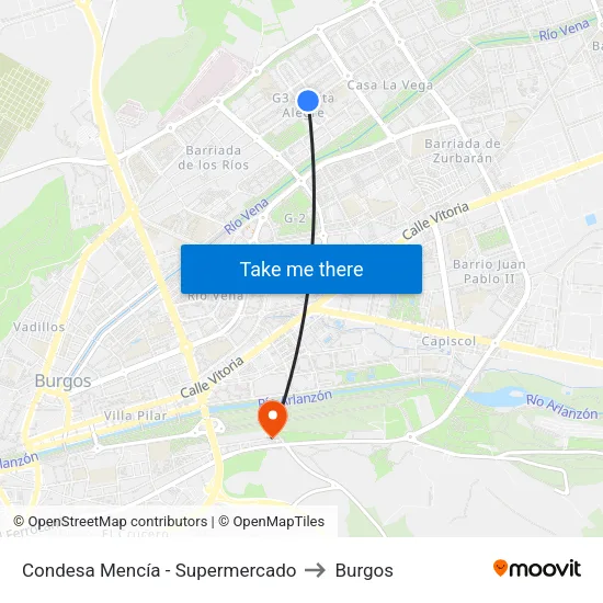 Condesa Mencía - Supermercado to Burgos map