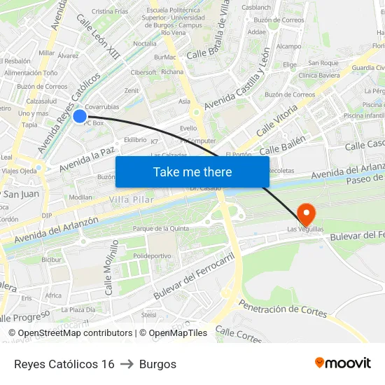 Reyes Católicos 16 to Burgos map