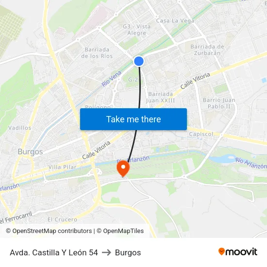 Avda. Castilla Y León 54 to Burgos map