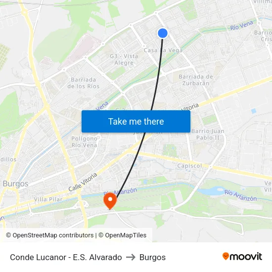 Conde Lucanor - E.S. Alvarado to Burgos map