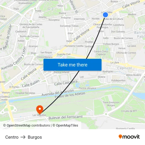 Centro to Burgos map