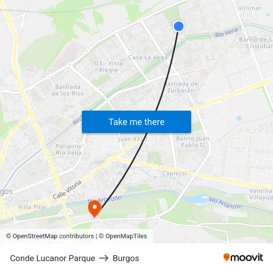 Conde Lucanor Parque to Burgos map