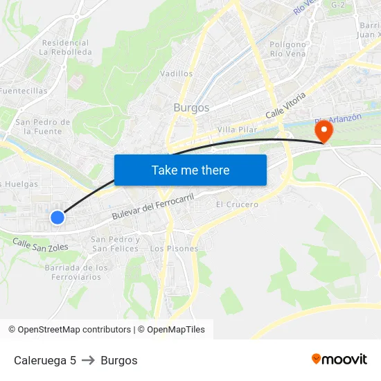 Caleruega 5 to Burgos map