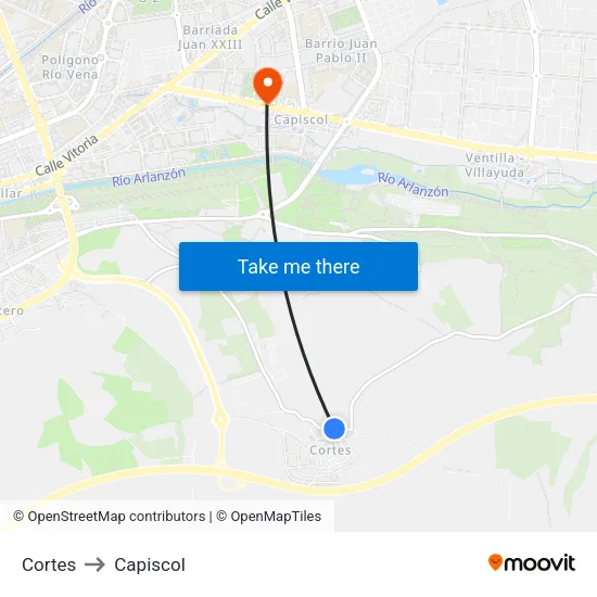 Cortes to Capiscol map