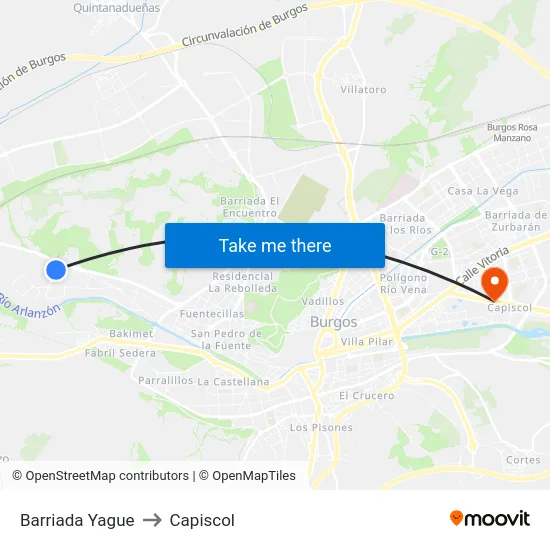 Barriada Yague to Capiscol map