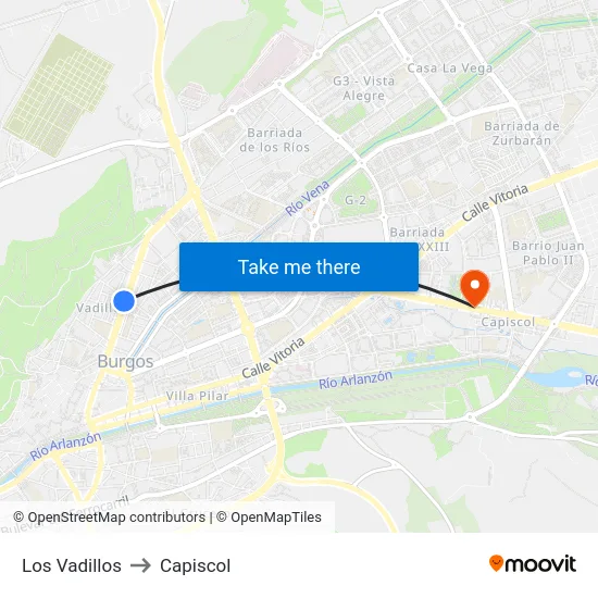 Los Vadillos to Capiscol map