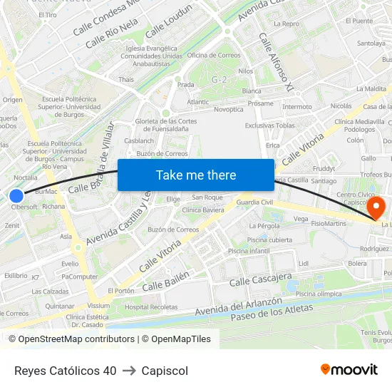 Reyes Católicos 40 to Capiscol map