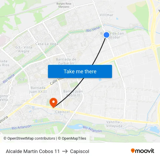 Alcalde Martín Cobos 11 to Capiscol map