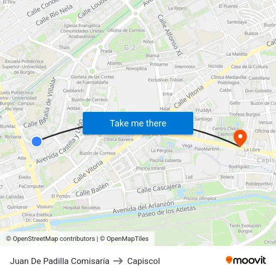 Juan De Padilla  Comisaría to Capiscol map