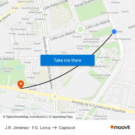 J.R. Jiménez - F.G. Lorca to Capiscol map