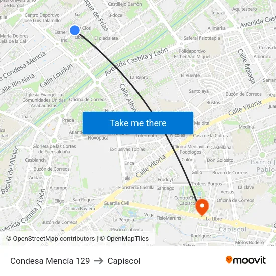 Condesa Mencía 129 to Capiscol map