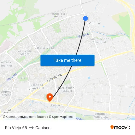 Río Viejo 65 to Capiscol map