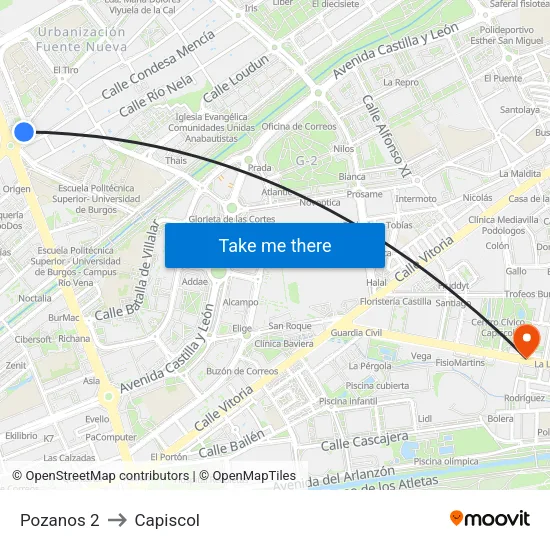 Pozanos 2 to Capiscol map