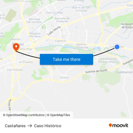 Castañares to Caso Histórico map