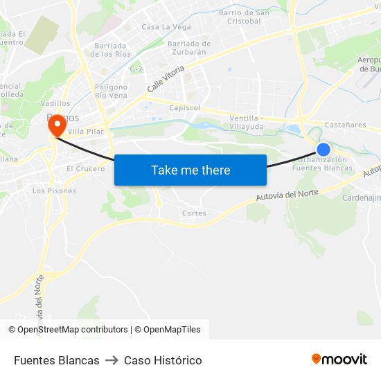 Fuentes Blancas to Caso Histórico map