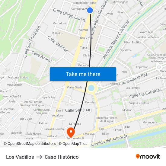 Los Vadillos to Caso Histórico map