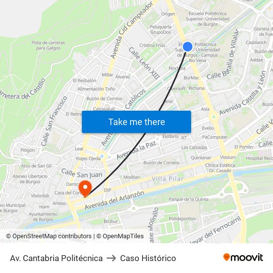 Av. Cantabria Politécnica to Caso Histórico map