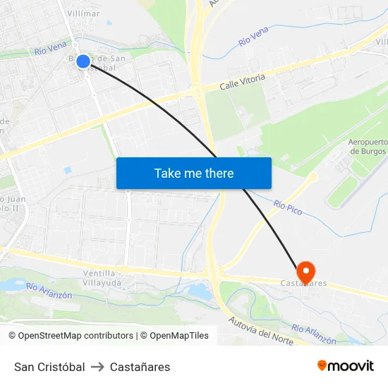 San Cristóbal to Castañares map