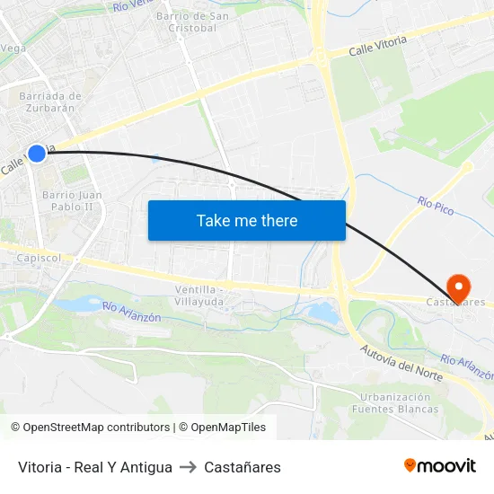 Vitoria - Real Y Antigua to Castañares map