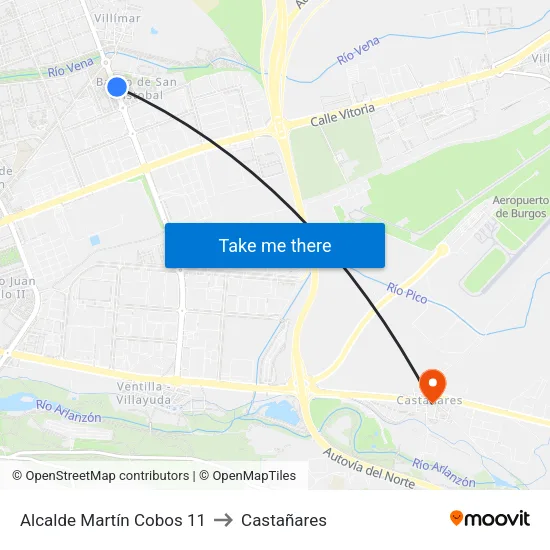 Alcalde Martín Cobos 11 to Castañares map