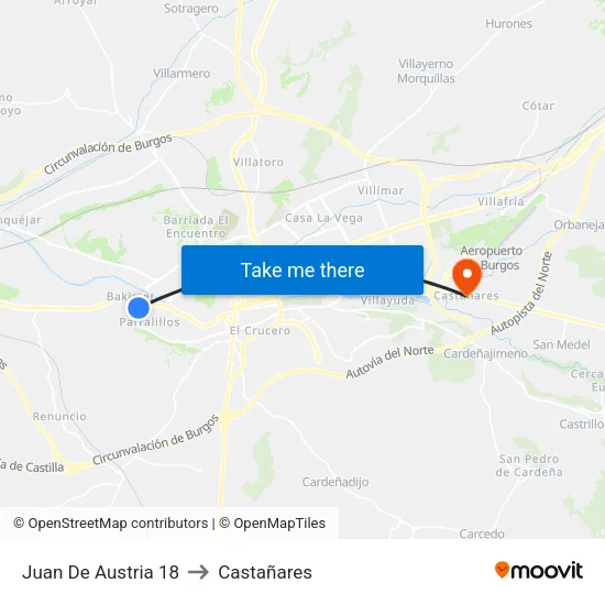 Juan De Austria 18 to Castañares map