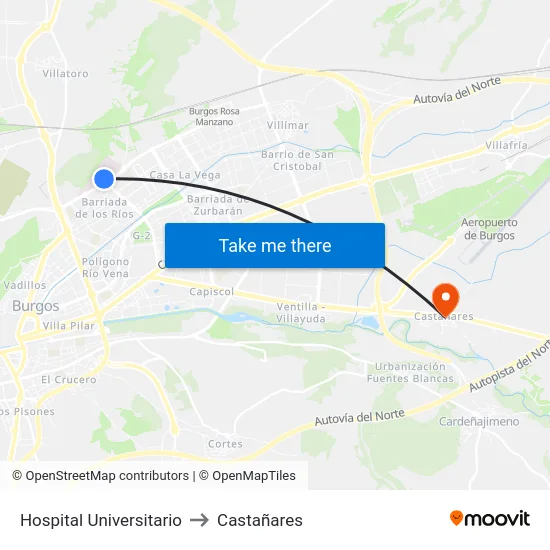 Hospital Universitario to Castañares map