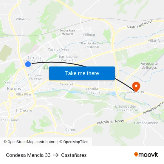 Condesa Mencía 33 to Castañares map