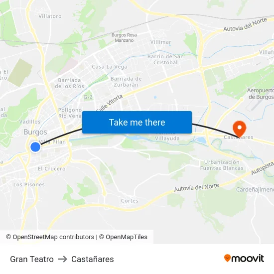 Gran Teatro to Castañares map