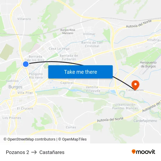 Pozanos 2 to Castañares map