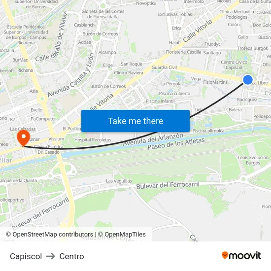 Capiscol to Centro map