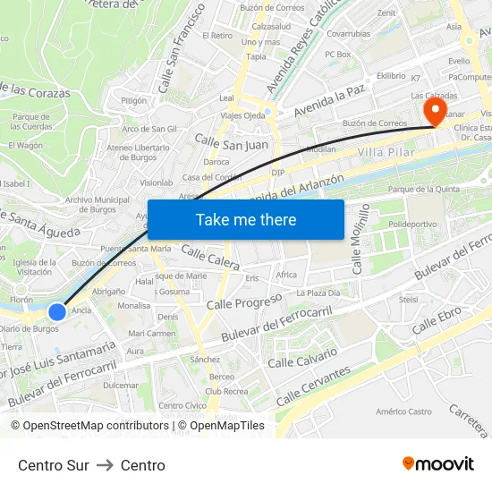 Centro Sur to Centro map