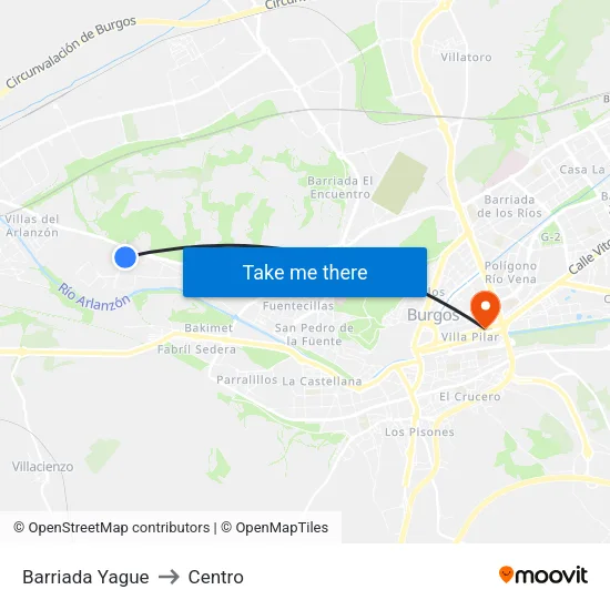 Barriada Yague to Centro map