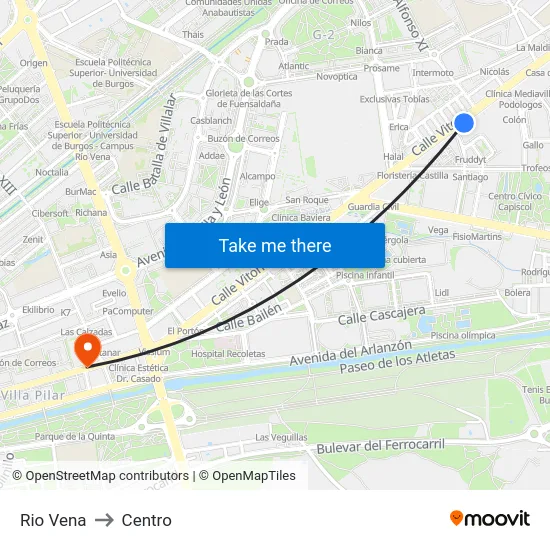 Rio Vena to Centro map