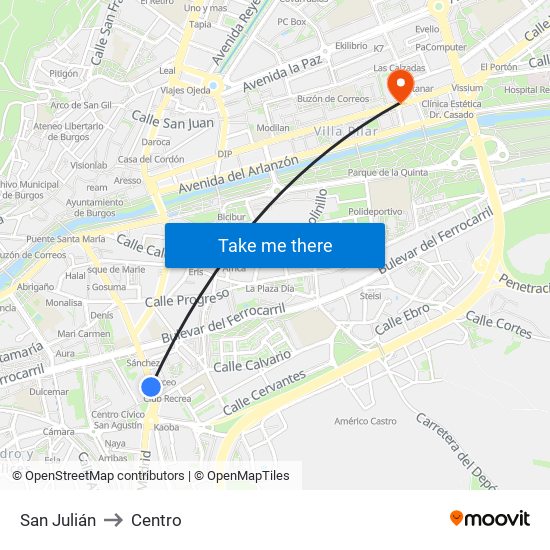 San Julián to Centro map