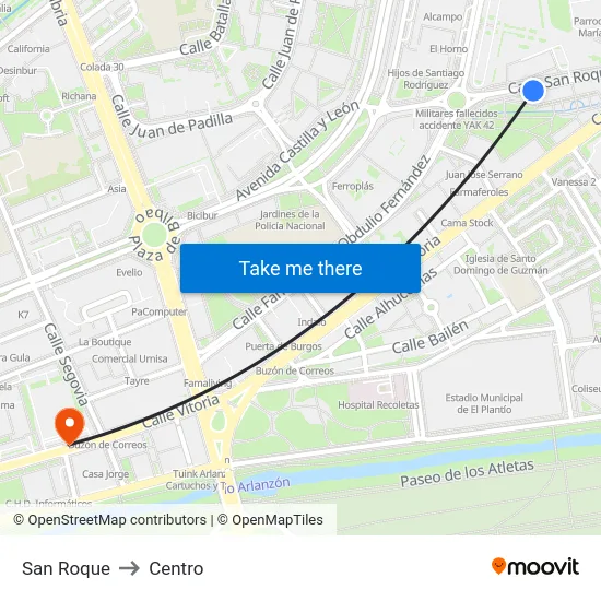 San Roque to Centro map