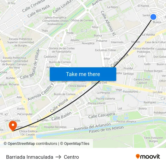 Barriada Inmaculada to Centro map