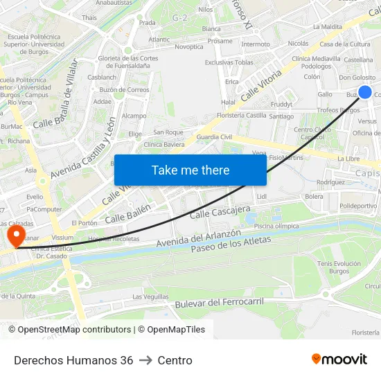 Derechos Humanos 36 to Centro map