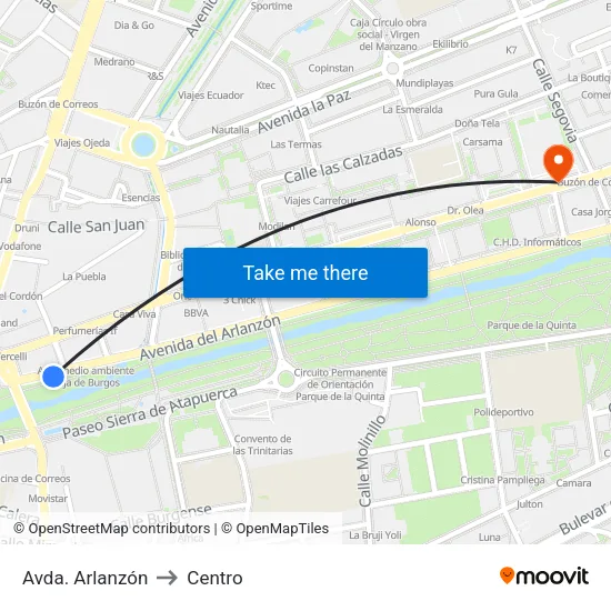 Avda. Arlanzón to Centro map