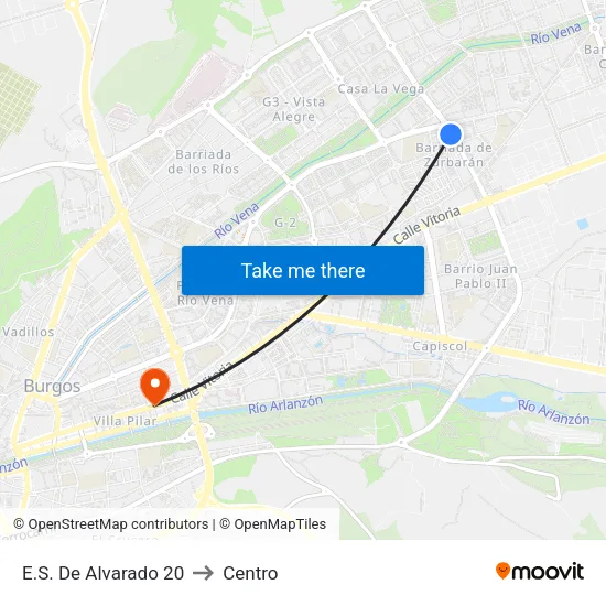 E.S. De Alvarado 20 to Centro map