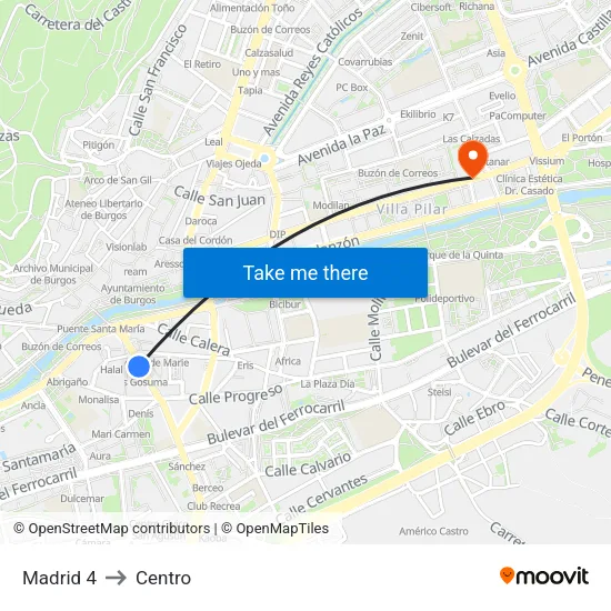 Madrid 4 to Centro map
