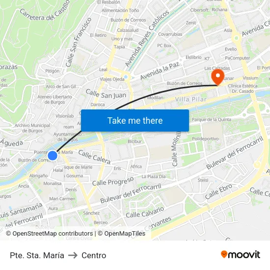 Pte. Sta. María to Centro map