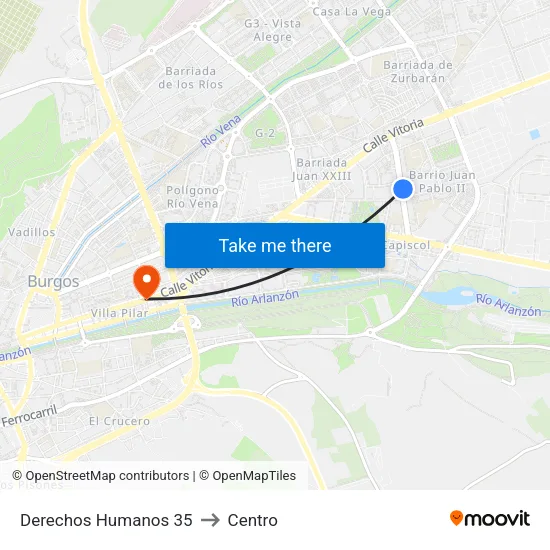 Derechos Humanos 35 to Centro map