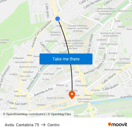 Avda. Cantabria 75 to Centro map