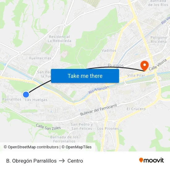 B. Obregón Parralillos to Centro map