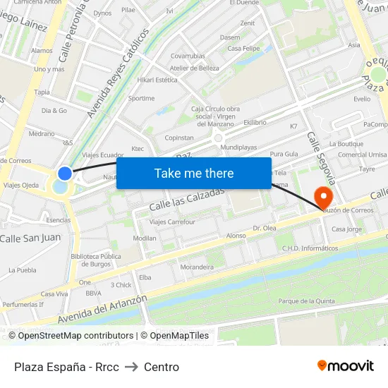 Plaza España - Rrcc to Centro map