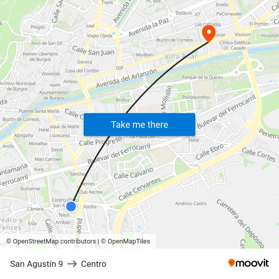 San Agustín 9 to Centro map