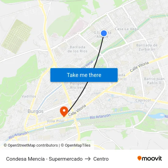 Condesa Mencía - Supermercado to Centro map