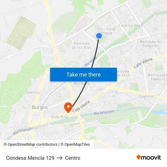 Condesa Mencía 129 to Centro map