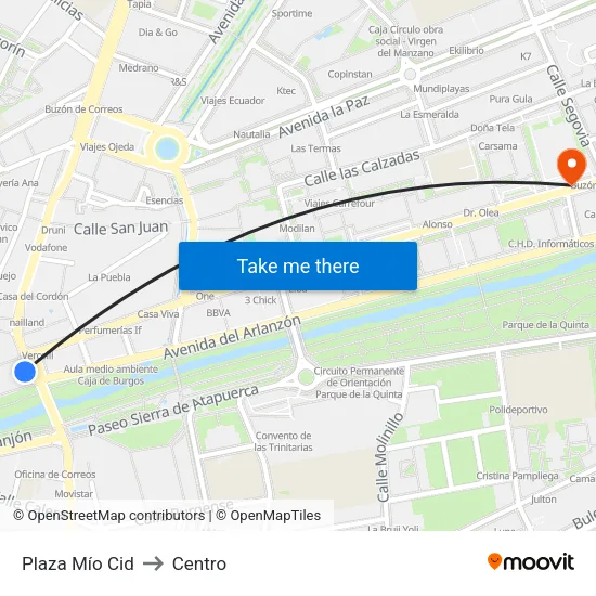 Plaza Mío Cid to Centro map